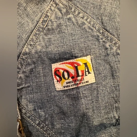 Vtg 90s SO.LA Blues Bib Overalls L Denim Carpenter Y2K Garage Street Wear - Picture 4 of 9